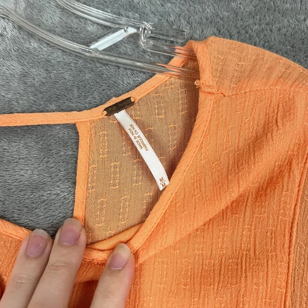 Free People Weekend Brunch Mini Dress Womens M Orange Embroidered Boho